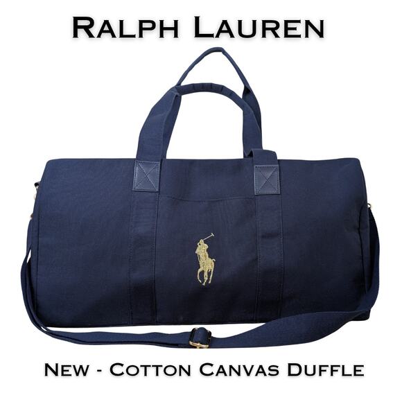 Ralph Lauren Handbags - Ralph Lauren Duffle Bag Large Navy Canvas Embroidered Logo Weekend Travel NEW